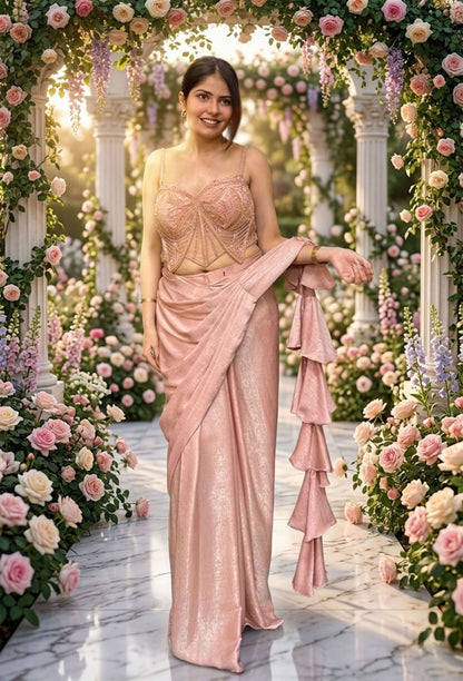 Handworked Corset Drape Saree with Spaghetti Blouse & Shimmer Waist Belt