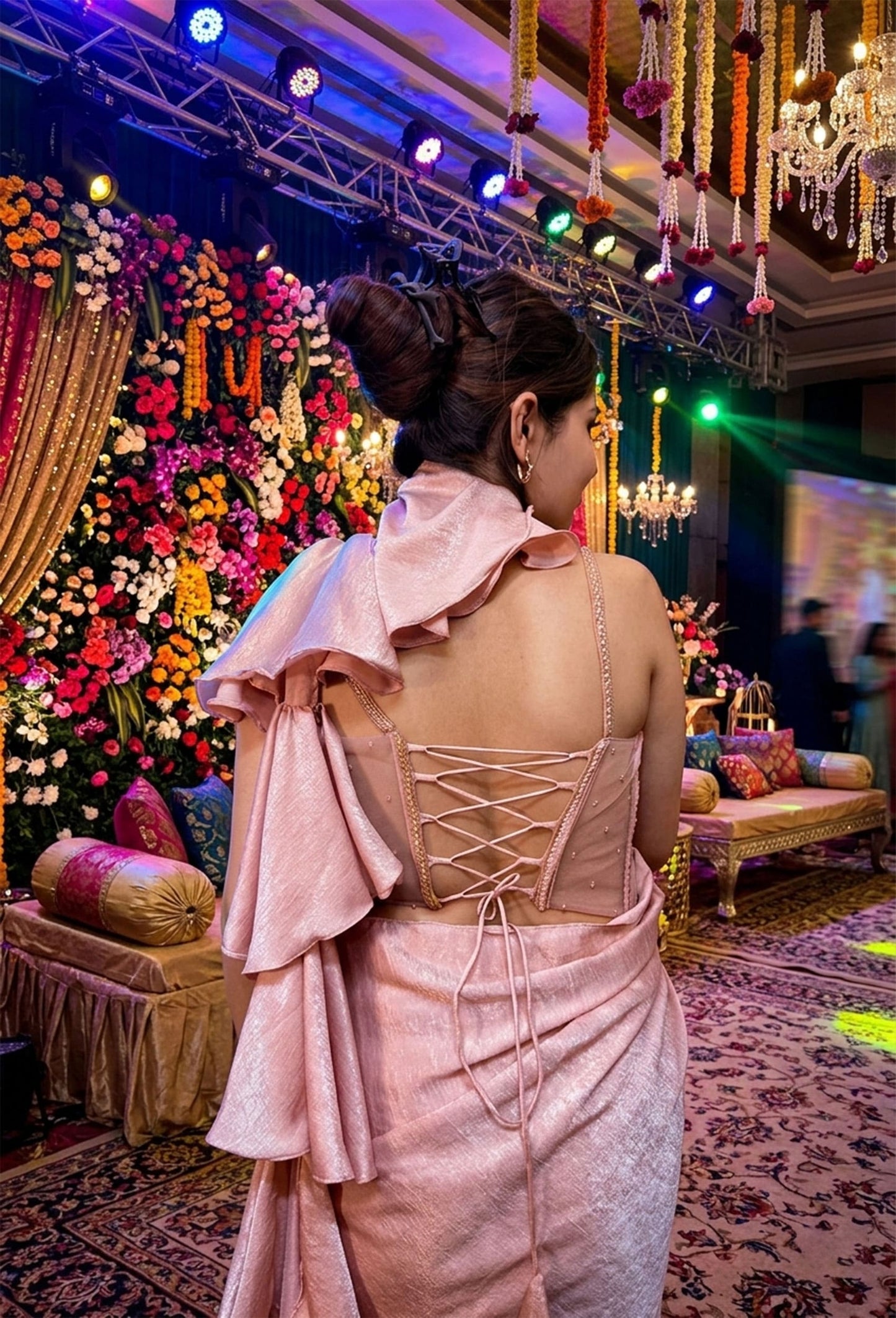 Handworked Corset Drape Saree with Spaghetti Blouse & Shimmer Waist Belt