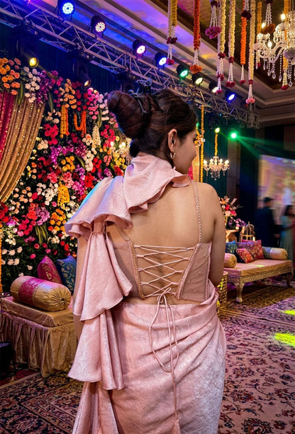 Handworked Corset Drape Saree with Spaghetti Blouse & Shimmer Waist Belt