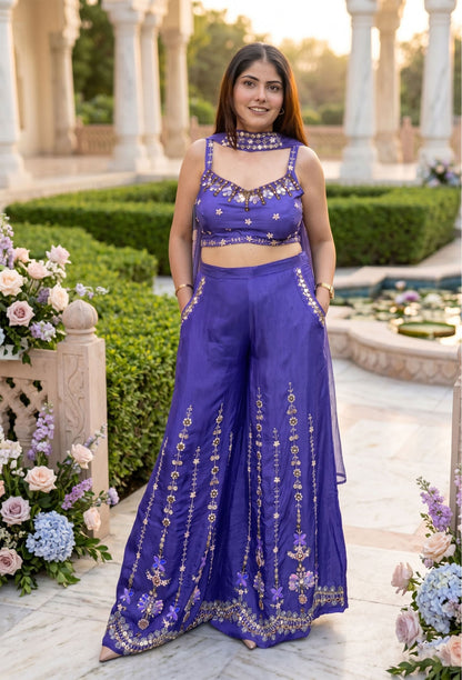 PDP Style Hand Work Crop Top Sharara With Choker Dupatta