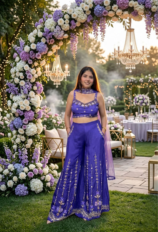 PDP Style Hand Work Crop Top Sharara With Choker Dupatta