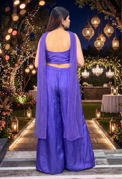 PDP Style Hand Work Crop Top Sharara With Choker Dupatta