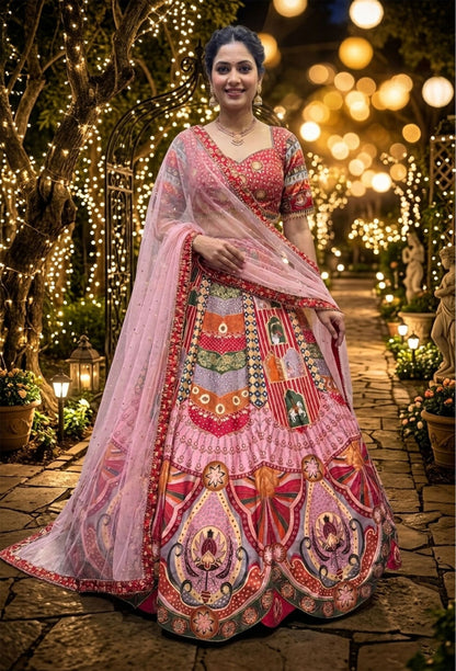 PDP Styled Digital Print Anarkali Lehenga with Cushion Tassel Accents
