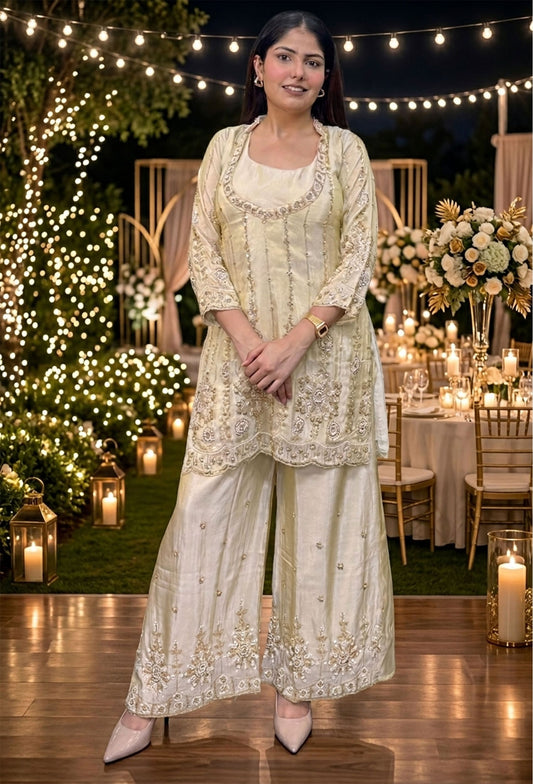 Hand-Embellished Party Cord Set with Sculpted Bustier