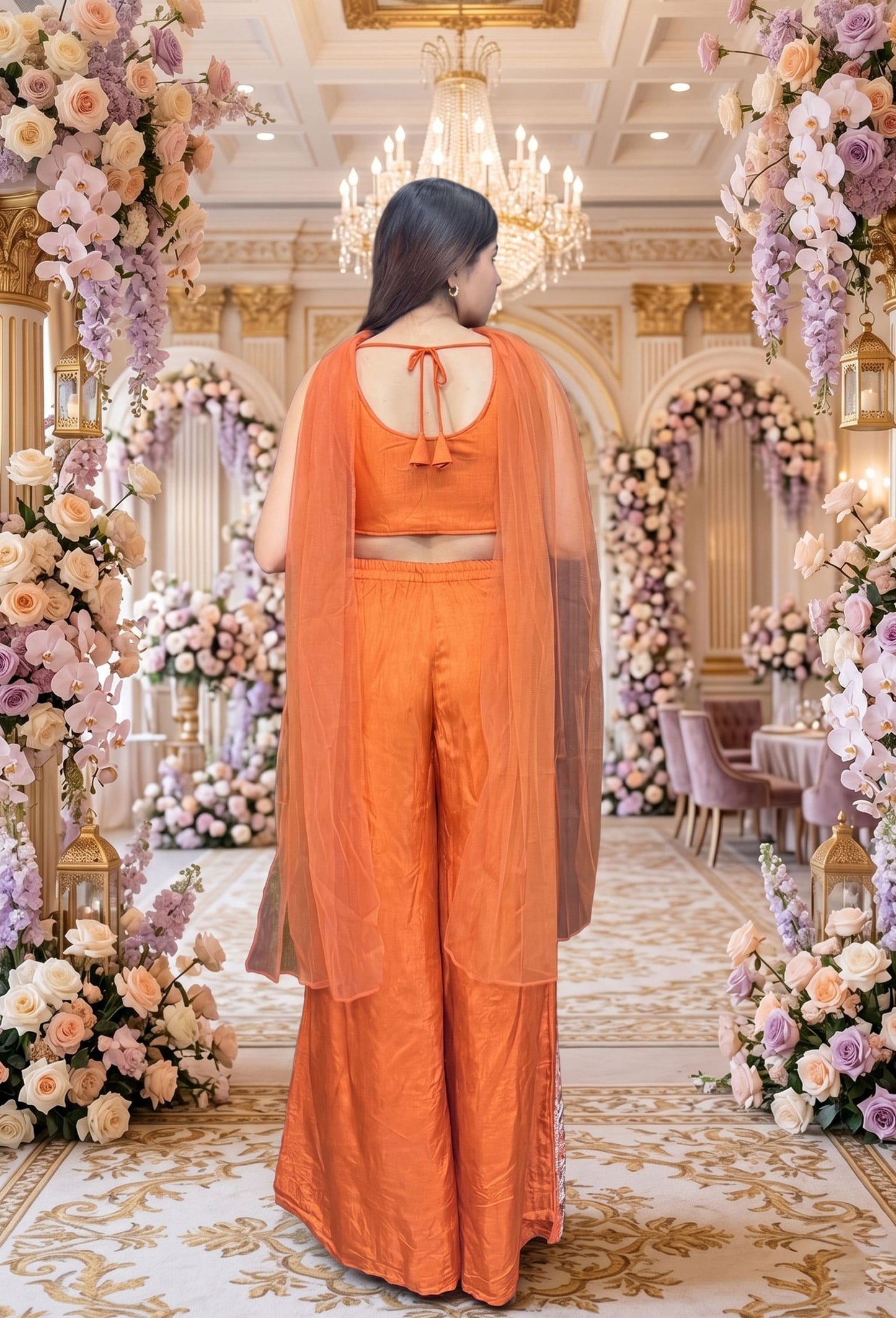 Designer Embroidered Crop Top Sharara Set with Choker Dupatta