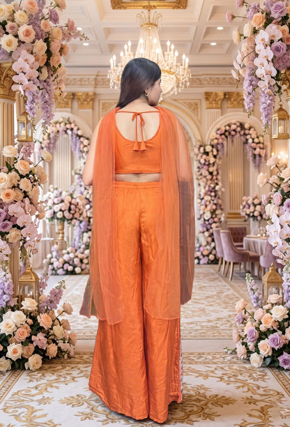 Designer Embroidered Crop Top Sharara Set with Choker Dupatta