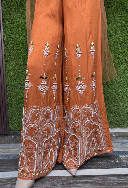 Designer Embroidered Crop Top Sharara Set with Choker Dupatta