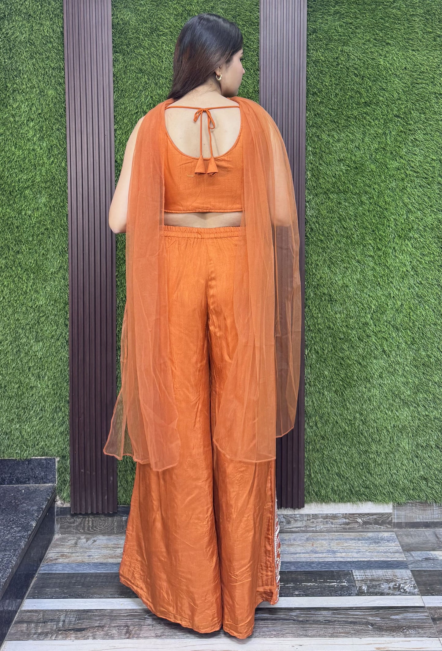 Designer Embroidered Crop Top Sharara Set with Choker Dupatta