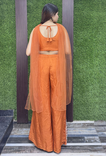 Designer Embroidered Crop Top Sharara Set with Choker Dupatta