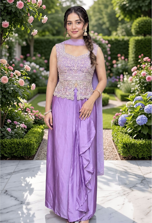 Designer Peplum Indo Western Tulip Skirt with Choker Dupatta