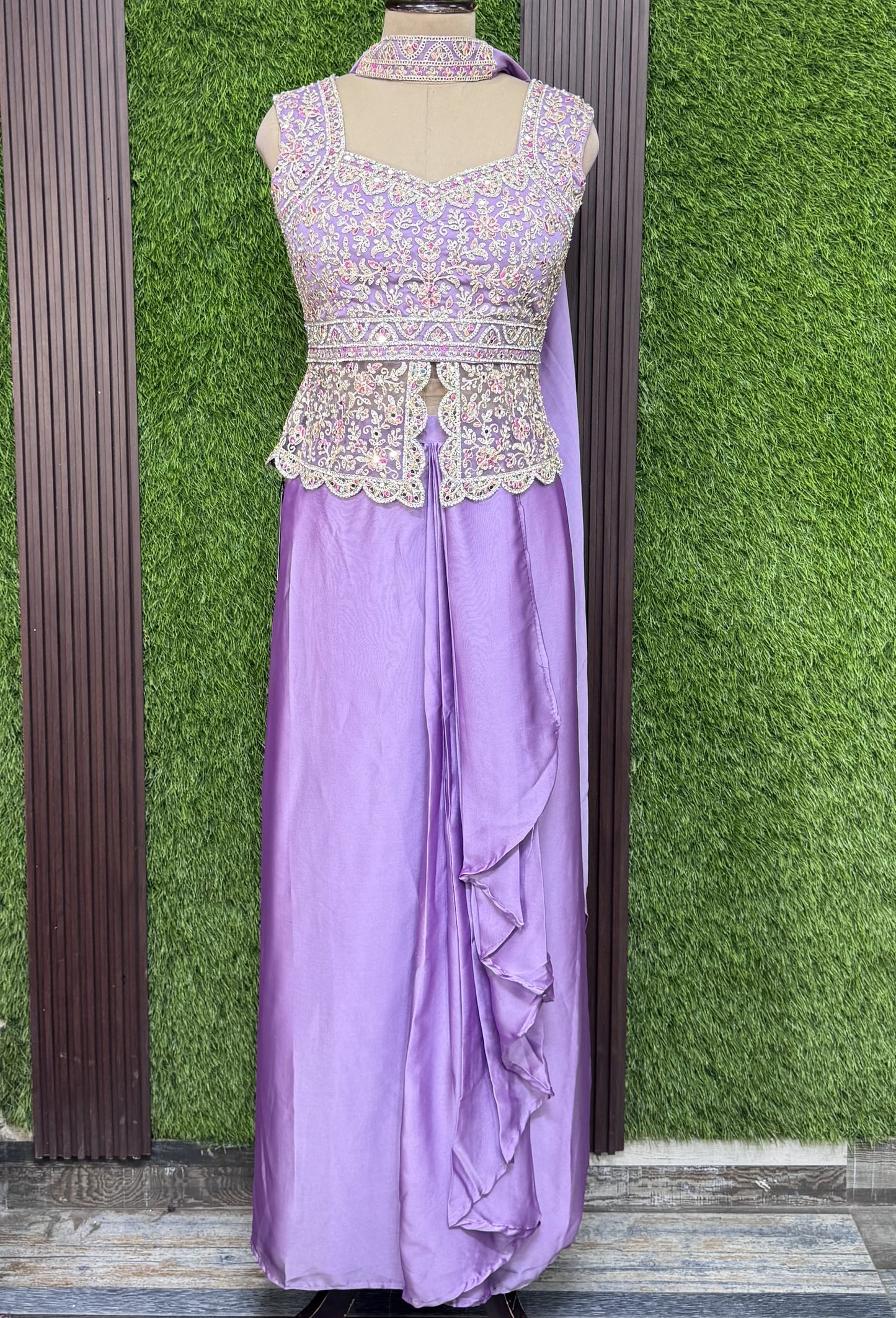 Designer Peplum Indo Western Tulip Skirt with Choker Dupatta