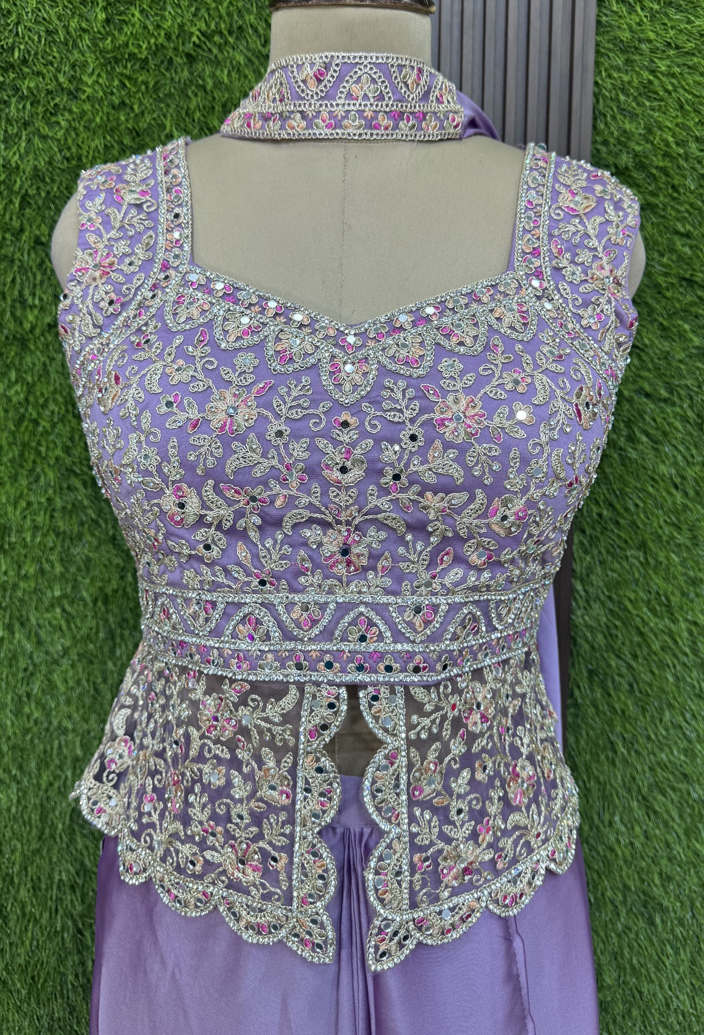 Designer Peplum Indo Western Tulip Skirt with Choker Dupatta