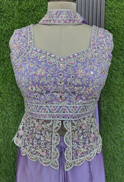 Designer Peplum Indo Western Tulip Skirt with Choker Dupatta