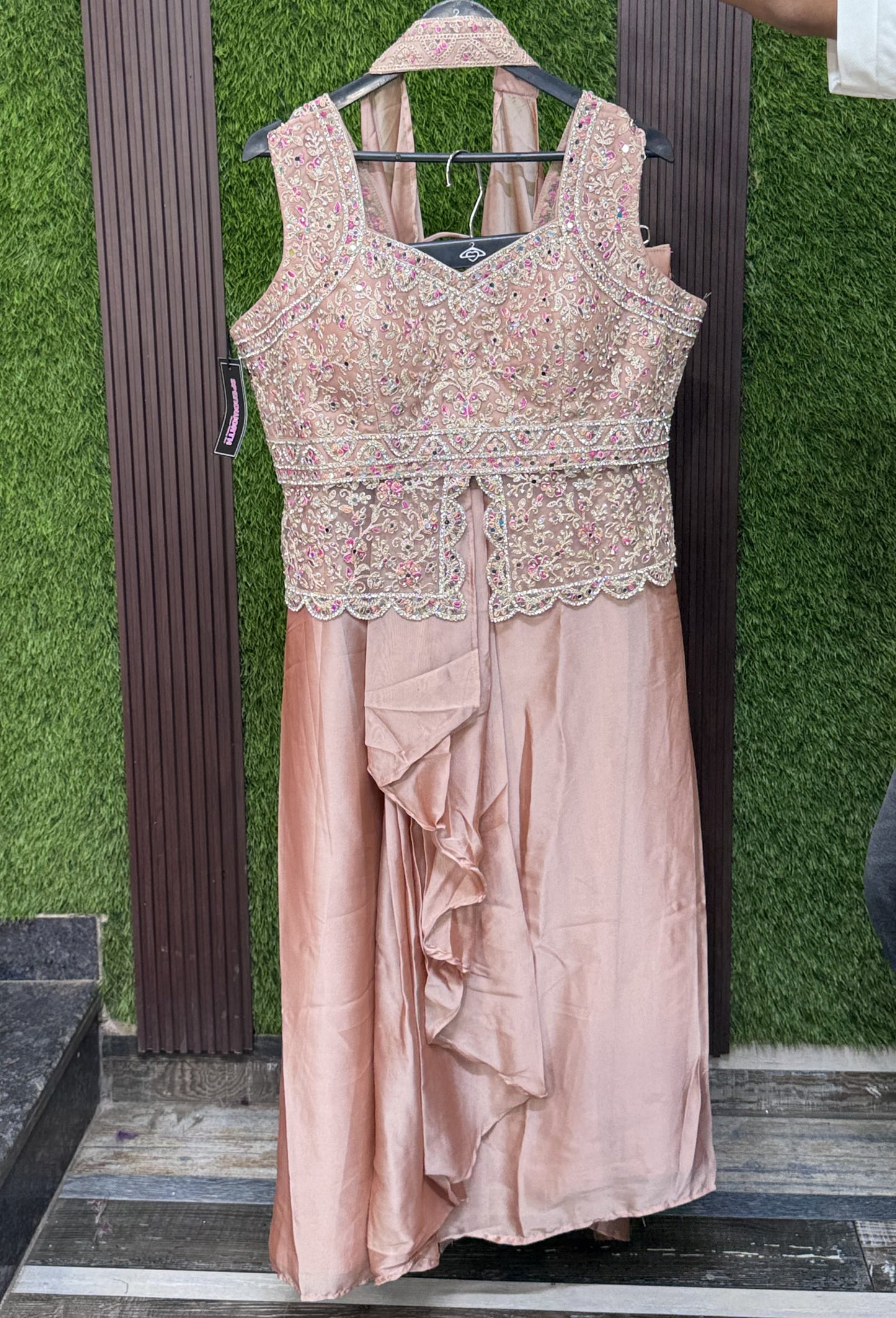 Designer Peplum Indo Western Tulip Skirt with Choker Dupatta