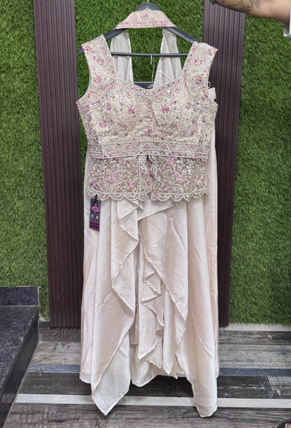 Designer Peplum Indo Western Tulip Skirt with Choker Dupatta