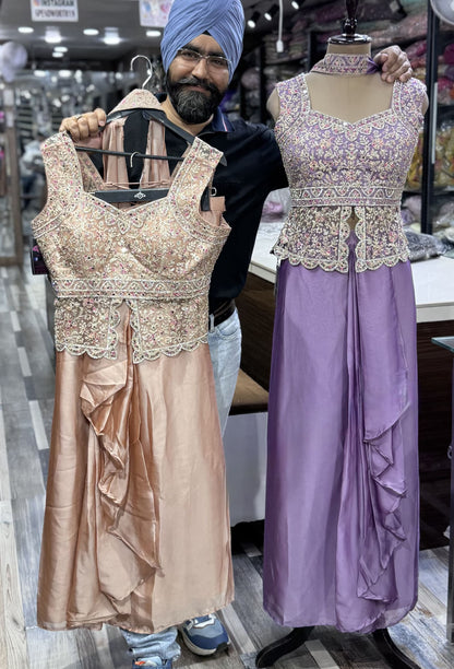 Designer Peplum Indo Western Tulip Skirt with Choker Dupatta