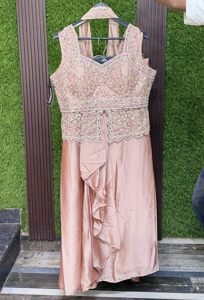 Designer Peplum Indo Western Tulip Skirt with Choker Dupatta