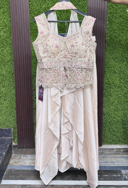 Designer Peplum Indo Western Tulip Skirt with Choker Dupatta