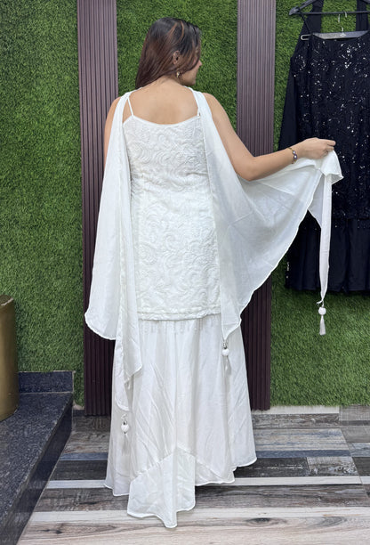 Chinnon Silk Short Shirt Beadwork Plazo Set with Choker Dupatta