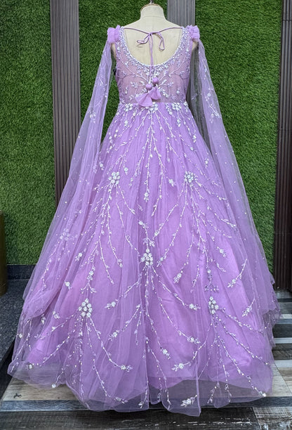 Beautiful Corset Yoke Engagement Gown With Embroidered Sleeves