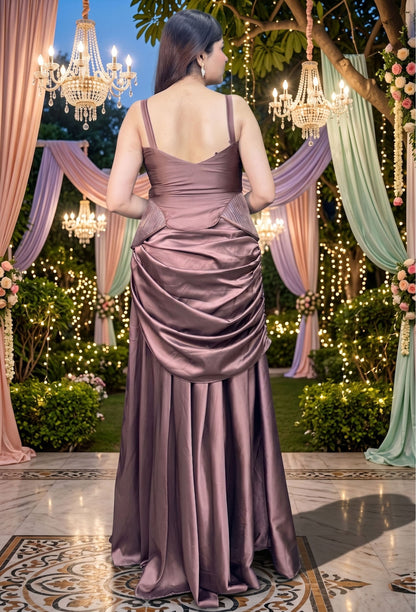 Designer Indo Western Peplum Top with Satin Drape Skirt Set