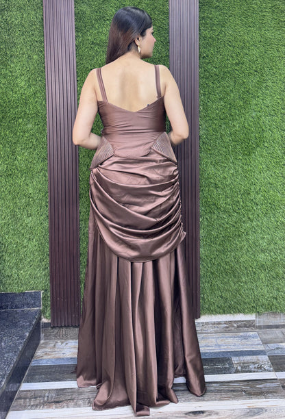 Designer Indo Western Peplum Top with Satin Drape Skirt Set