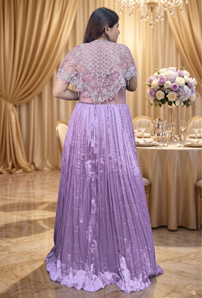 Designer Indo Western Cocktail Dress with Handwork Cape in Mauve