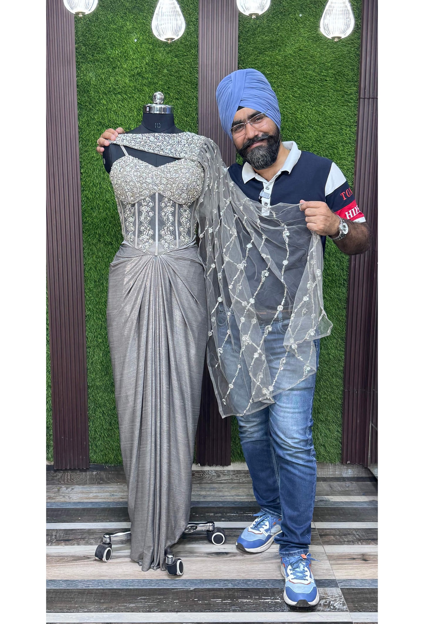 Spaghetti Indo-Western Style Corset Dress with Tulip Skirt & Embellished Cape