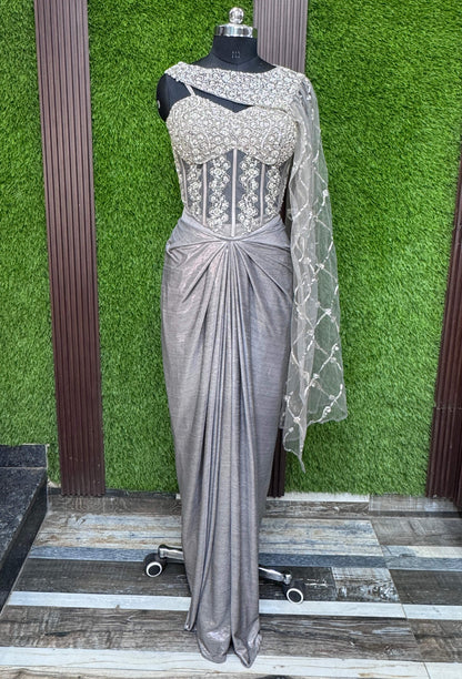 Spaghetti Indo-Western Style Corset Dress with Tulip Skirt & Embellished Cape