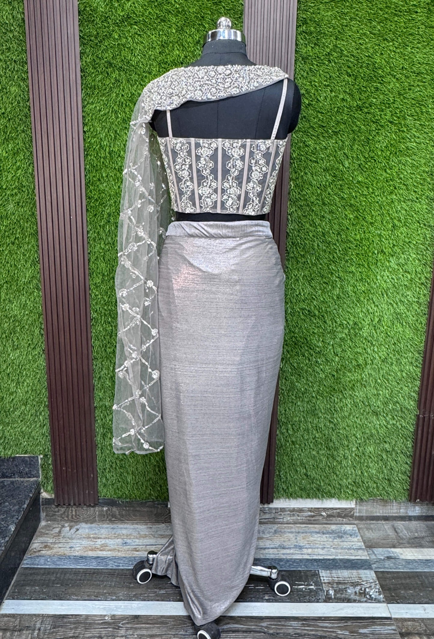 Spaghetti Indo-Western Style Corset Dress with Tulip Skirt & Embellished Cape