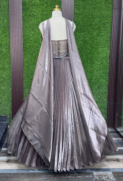 Corset Style Hand Embellished Blouse with Pleated Lehenga & Choker Neckline Dupatta