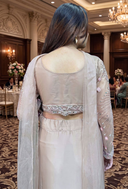 Designer Full Sleeve Crop Top with Satin Tulip Skirt & Choker Dupatta