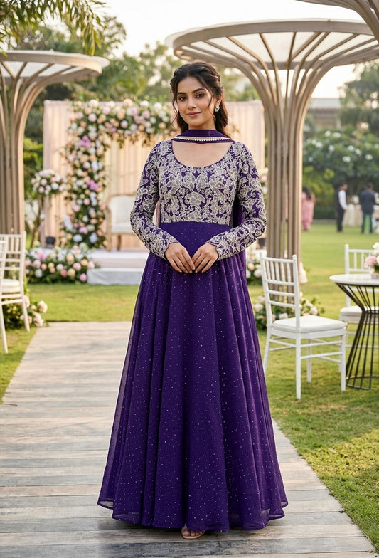 Partywear Designer Long Sleeves Embroidered Anarkali