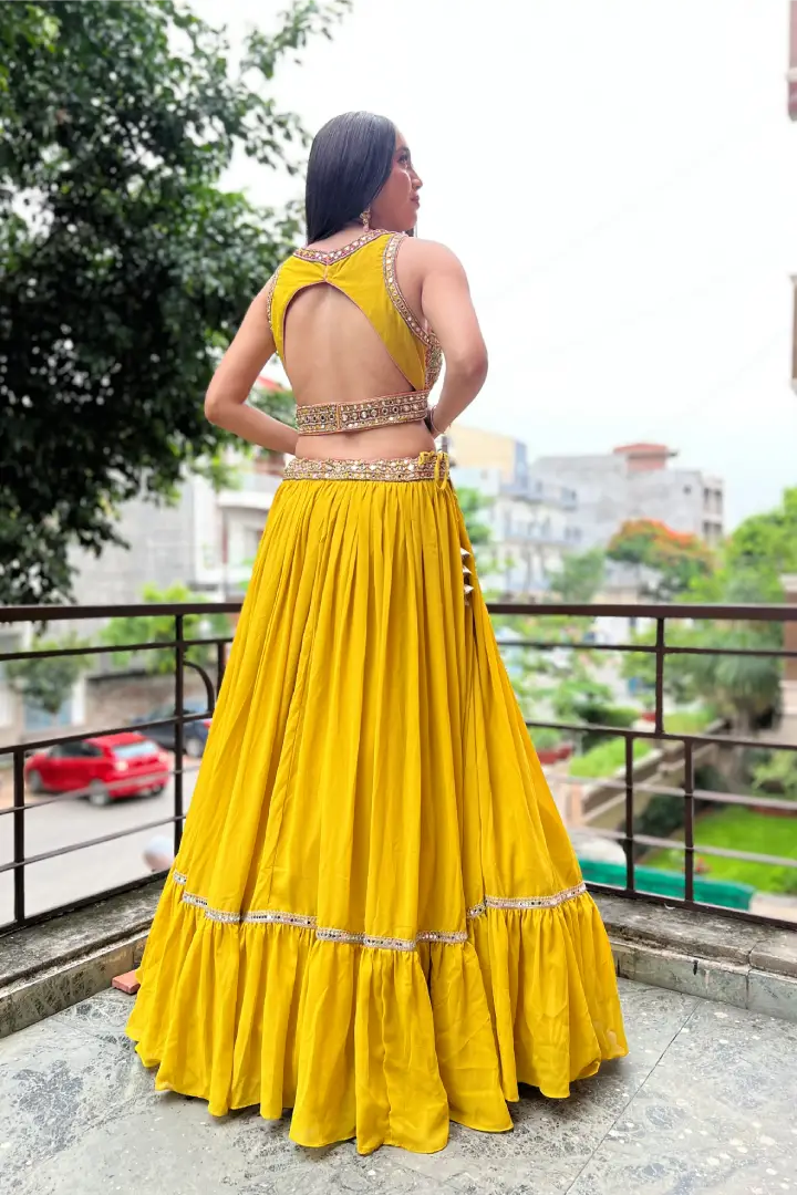 Designer Choli Multi Embroidered Lehenga Set In Yellow
