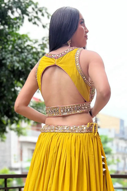 Designer Choli Multi Embroidered Lehenga Set In Yellow