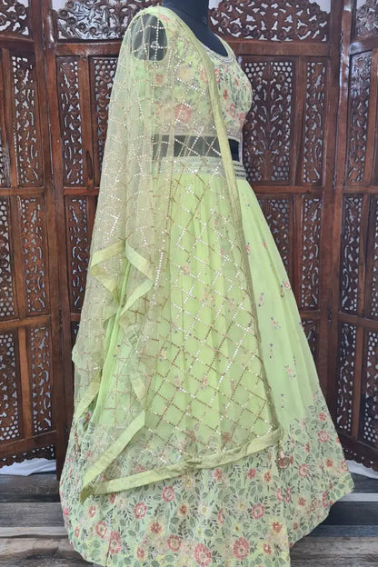 Georgette Lehenga Choli In Parrot Green