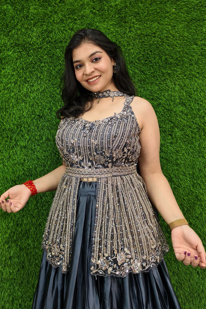 Peplum Style Indowestern Dress With Skirt And Choker Duppatta