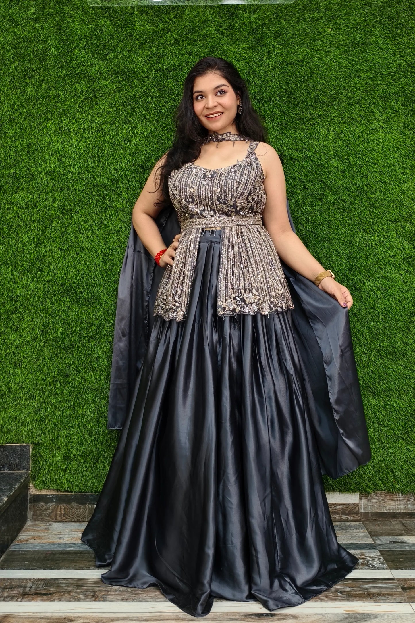 Peplum Style Indowestern Dress With Skirt And Choker Duppatta