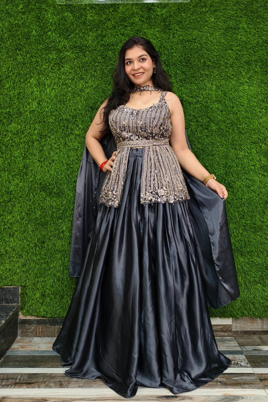 Peplum Style Indowestern Dress With Skirt And Choker Duppatta