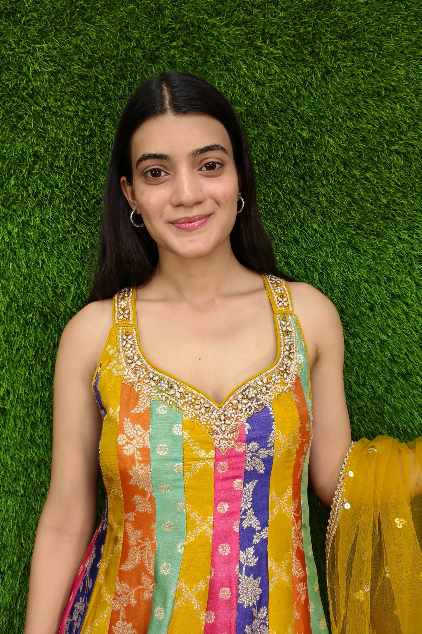 Banarasi Anarkali Multi Coloured Dress With Duppatta