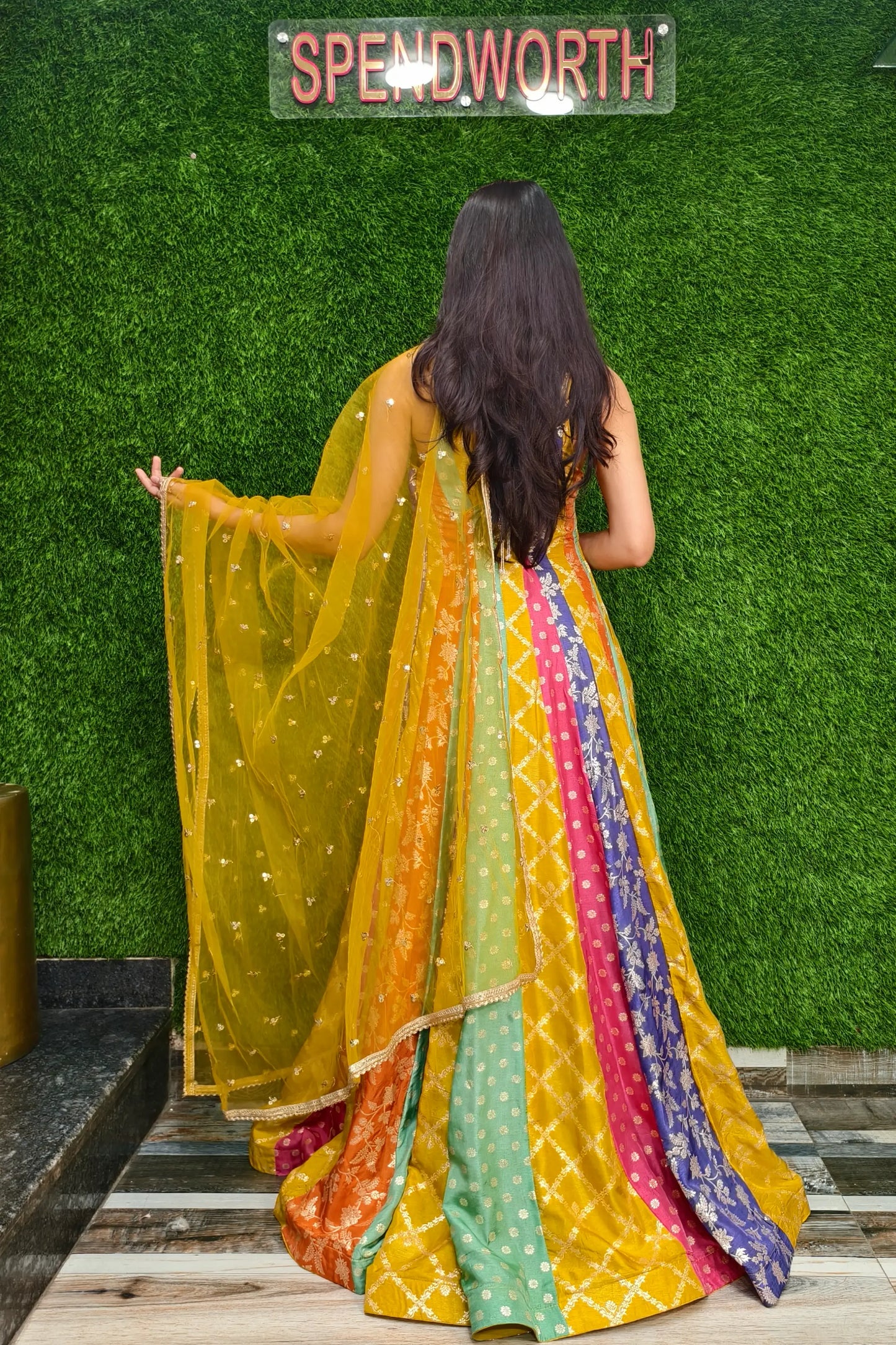 Banarasi Anarkali Multi Coloured Dress With Duppatta