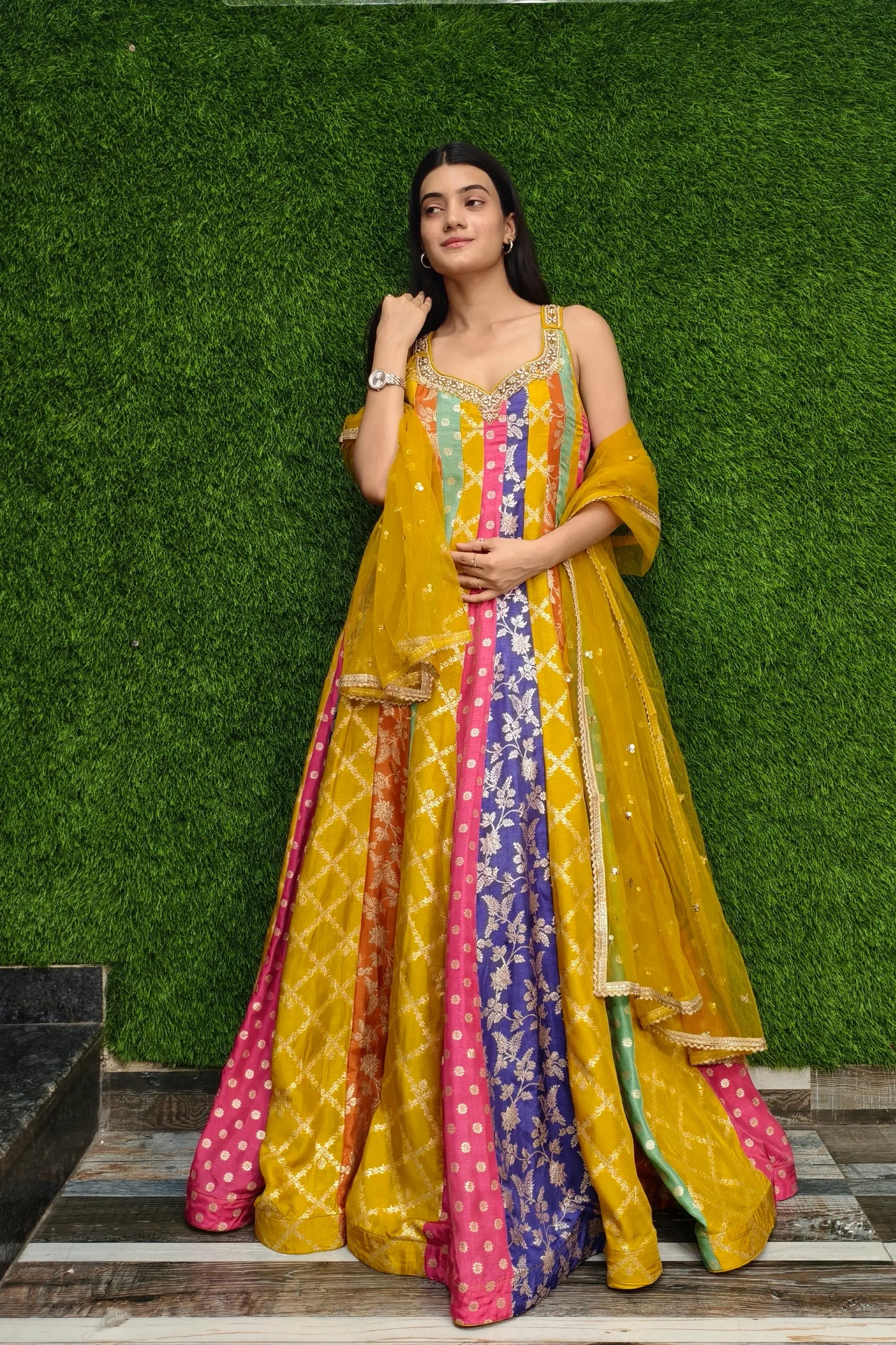 Banarasi Anarkali Multi Coloured Dress With Duppatta