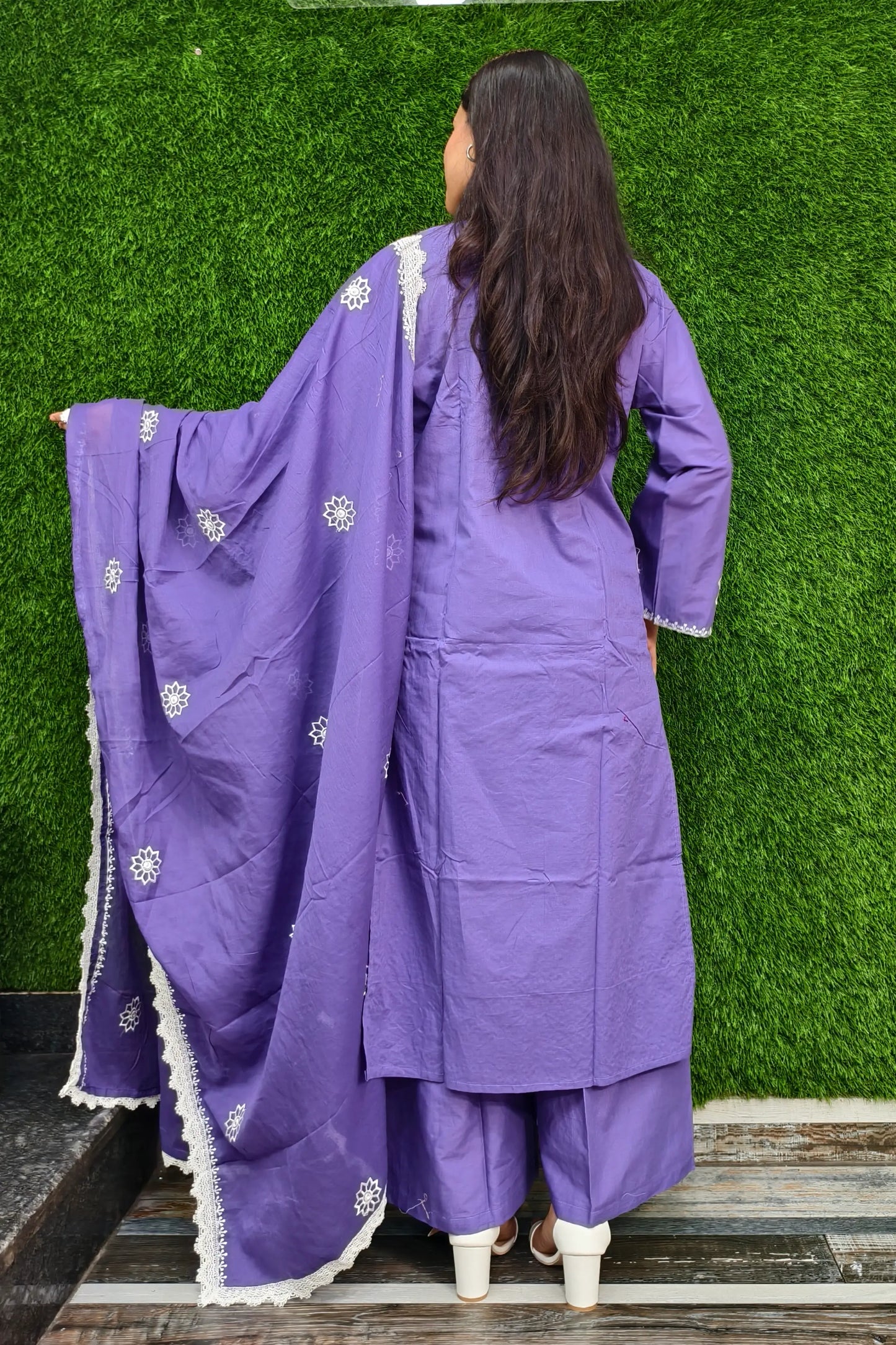 Straight Cotton Suit With Duppatta In Purple