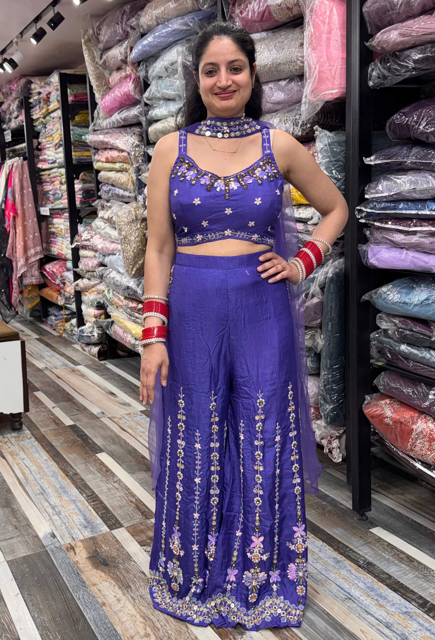 PDP Style Hand Work Crop Top Sharara With Choker Dupatta