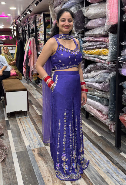 PDP Style Hand Work Crop Top Sharara With Choker Dupatta