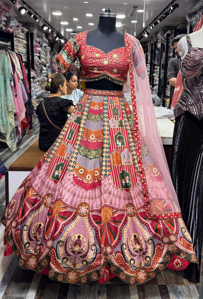 PDP Styled Digital Print Anarkali Lehenga with Cushion Tassel Accents