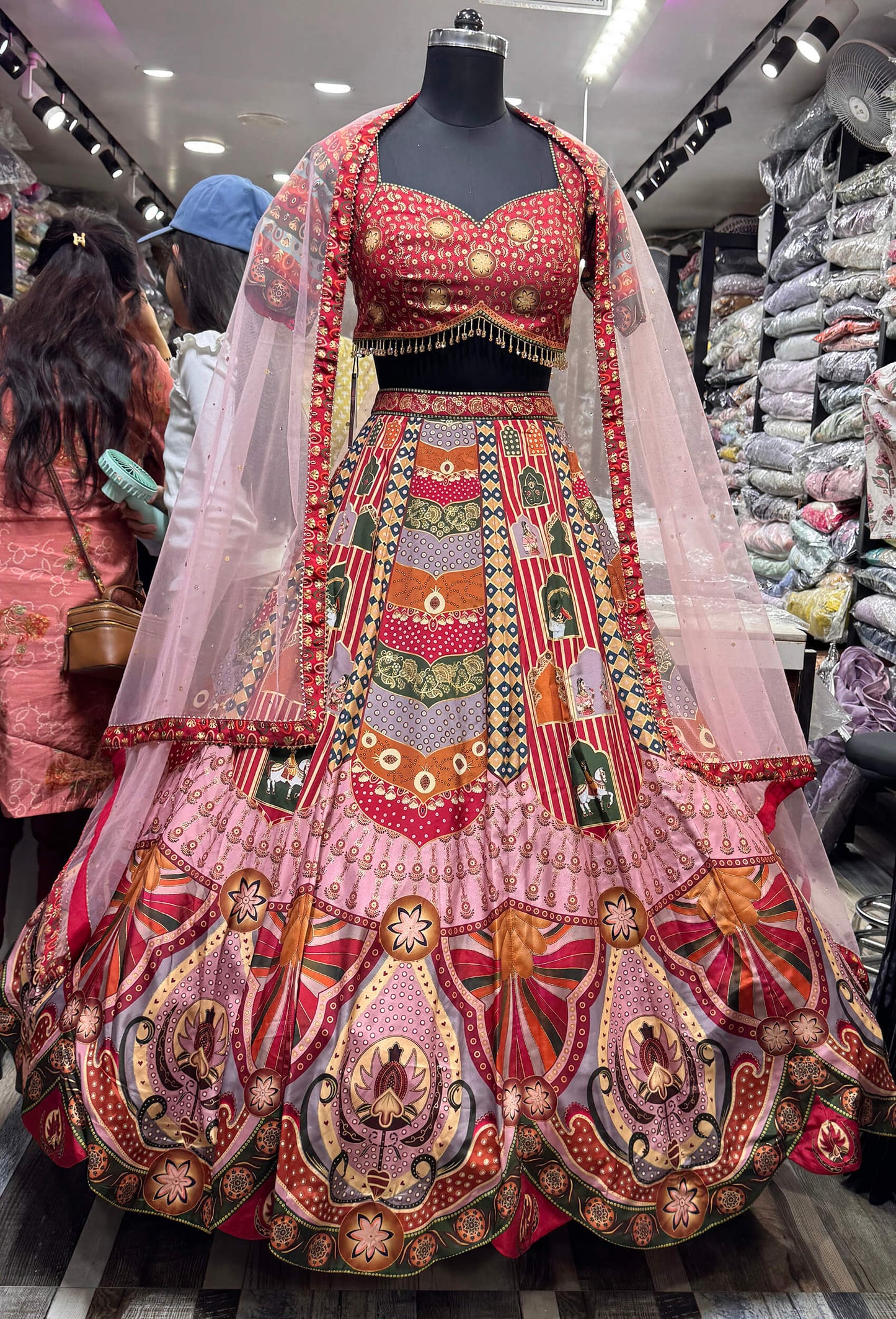 PDP Styled Digital Print Anarkali Lehenga with Cushion Tassel Accents