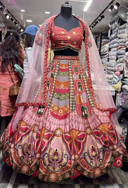 PDP Styled Digital Print Anarkali Lehenga with Cushion Tassel Accents