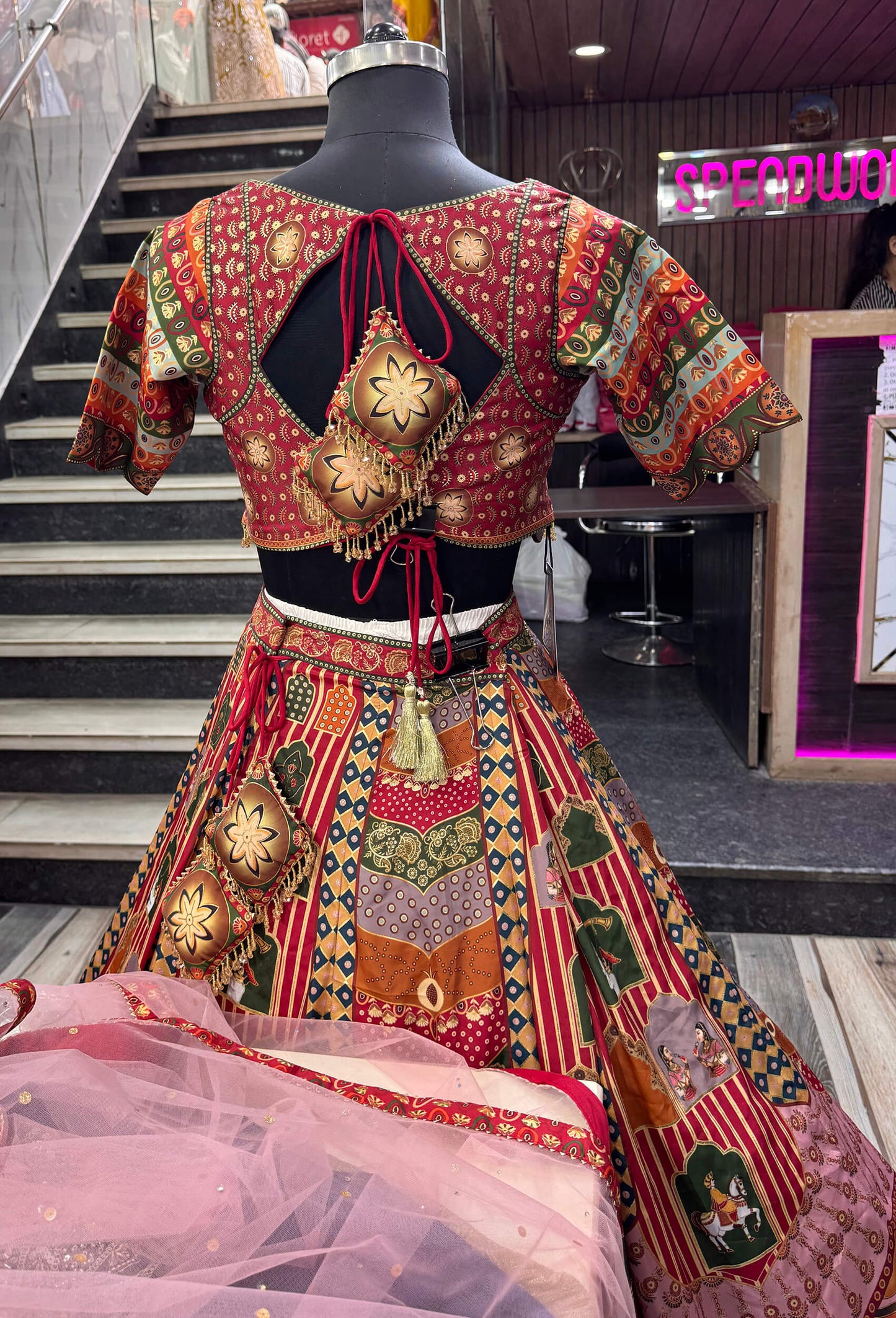 PDP Styled Digital Print Anarkali Lehenga with Cushion Tassel Accents