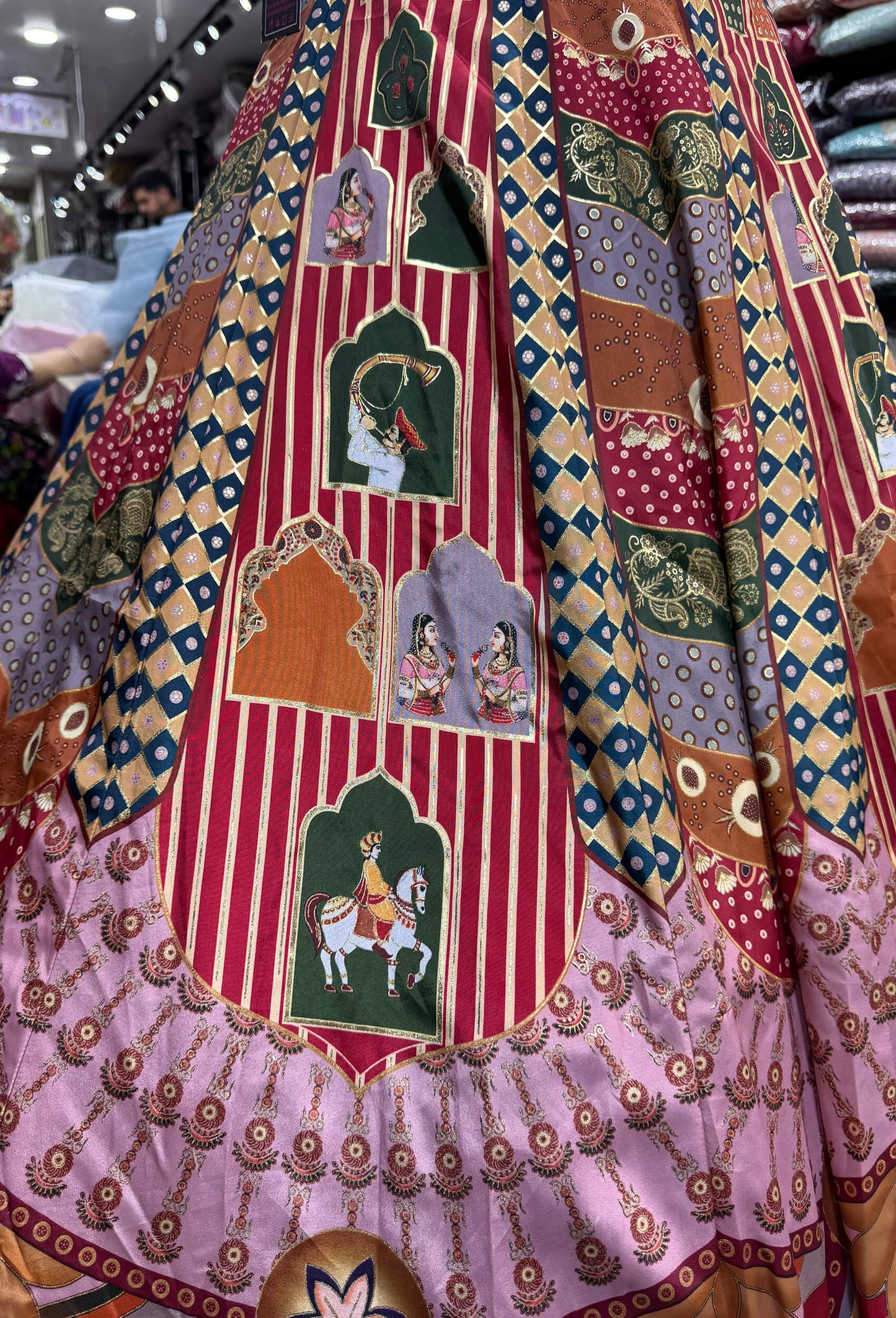PDP Styled Digital Print Anarkali Lehenga with Cushion Tassel Accents